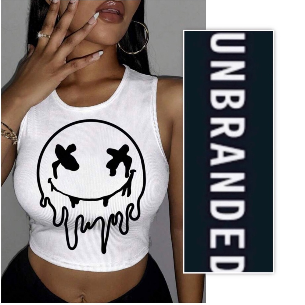 UNBRANDED White Sleeveless Emoji Tank Top